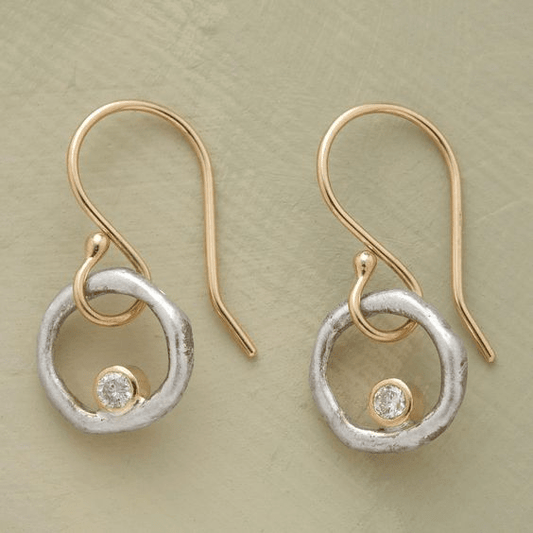Women's Vintage Zirconia Earrings with Gold and Silver Design