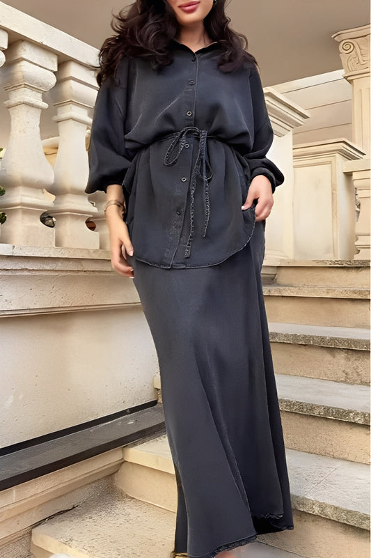 Chloe | Long-Sleeved Shirt and Skirt Set with Tie-Drawstring and Coordinated Design
