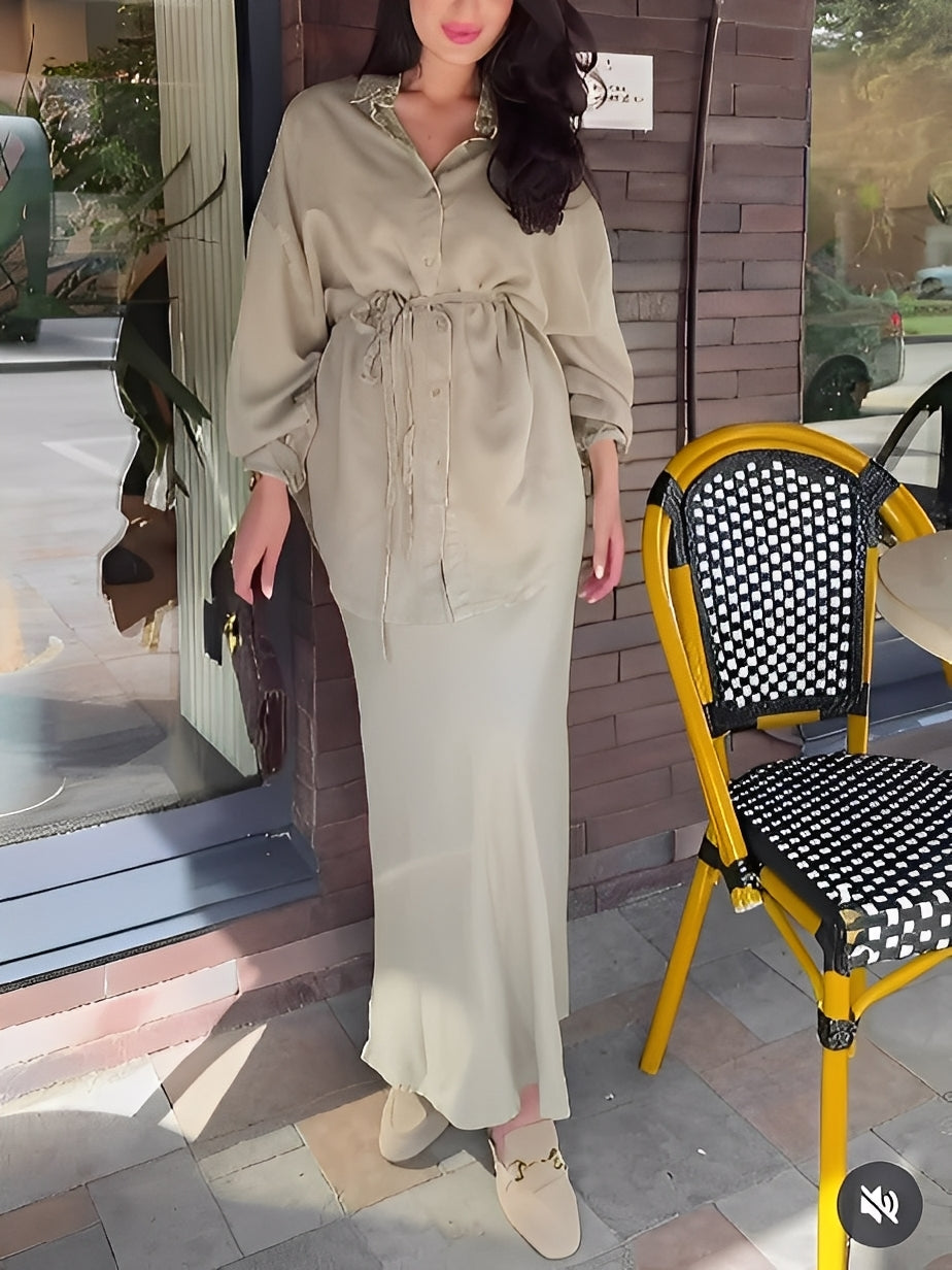 Chloe | Long-Sleeved Shirt and Skirt Set with Tie-Drawstring and Coordinated Design