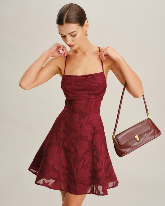Samantha | Floral Backless Slip Mini Dress for Women in Wine Red