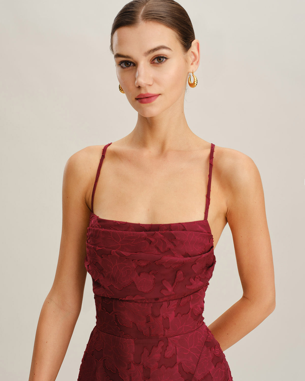 Samantha | Floral Backless Slip Mini Dress for Women in Wine Red