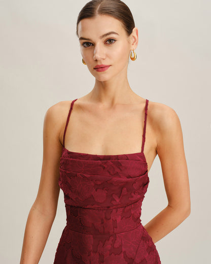 Samantha | Floral Backless Slip Mini Dress for Women in Wine Red