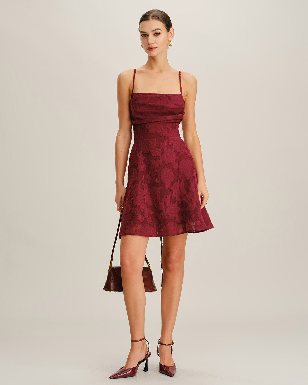 Samantha | Floral Backless Slip Mini Dress for Women in Wine Red