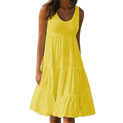 Effortless Boho Sleeveless Tiered Lightweight Linen-Blend Cascading Ruffles Midi Dress
