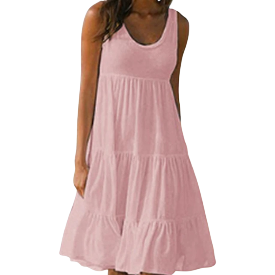 Effortless Boho Sleeveless Tiered Lightweight Linen-Blend Cascading Ruffles Midi Dress