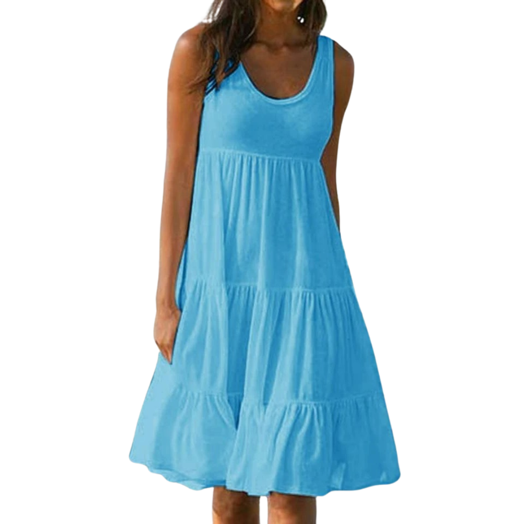 Effortless Boho Sleeveless Tiered Lightweight Linen-Blend Cascading Ruffles Midi Dress