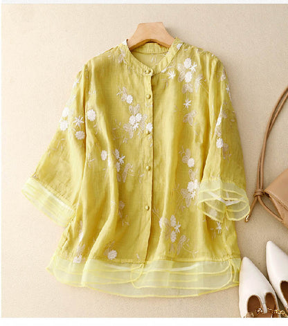 Women's Blouse with Floral Accents and Lightweight Fabric