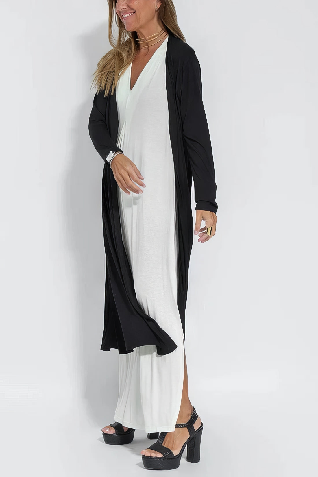 Women's Long Dress with Coordinated Cardigan and Versatile Style