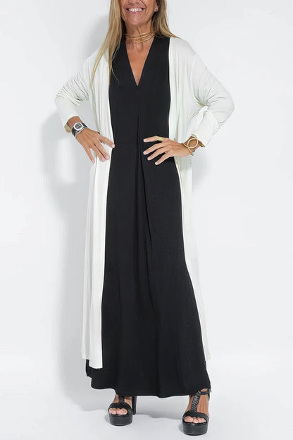 Women's Long Dress with Coordinated Cardigan and Versatile Style