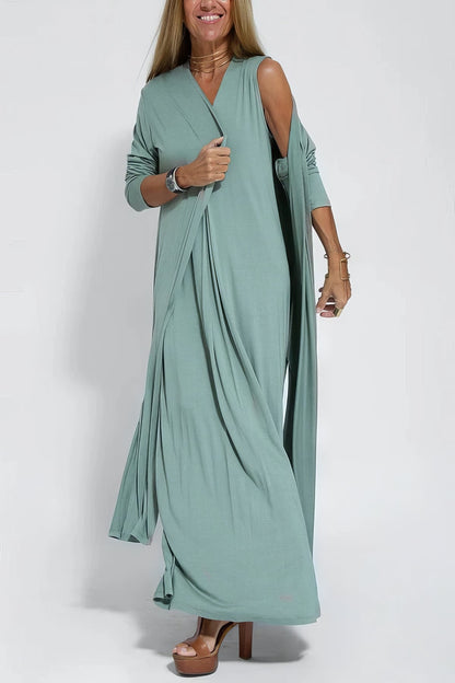 Women's Long Dress with Coordinated Cardigan and Versatile Style
