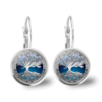 Women's Hoop Earrings with Tree of Life Design and Silver Finish