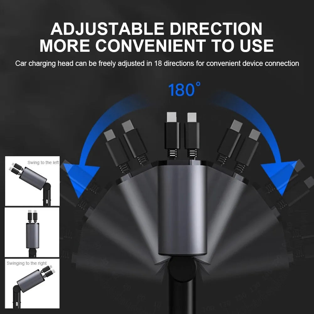 Fast Charge Retractable Car Charger（100W 4-in-1）