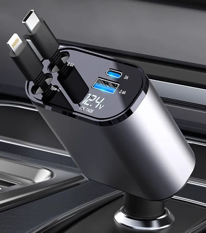 Fast Charge Retractable Car Charger（100W 4-in-1）